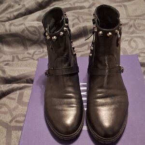 Stuart Weitzman Black Studded Ankle Boots